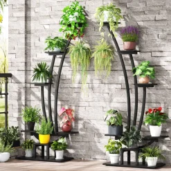 Sale Tribesigns 6-Tier Plant Stand Pack of 2, Metal Curved Display Shelf with 2 Hanging Hooks