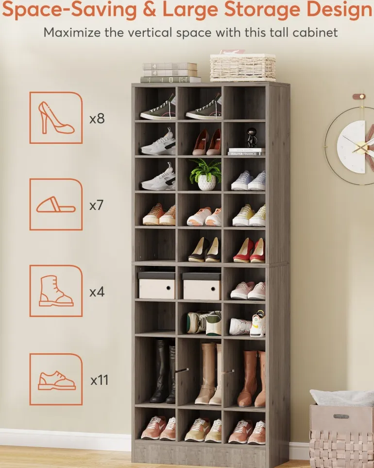 Discount Tribesigns 10-Tier Shoe Cabinet, Wooden Shoe Storage Rack with 30 Cubbies