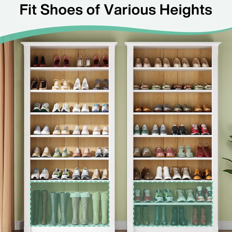 Cheap Tribesigns 8-Tier Shoe Rack, Wooden Freestanding Shoe Storage Cabinet for 32-40 Pairs