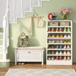 Cheap Tribesigns 8-Tier Shoe Rack, Wooden Shoe Shelf Shoe Storage Cabinet