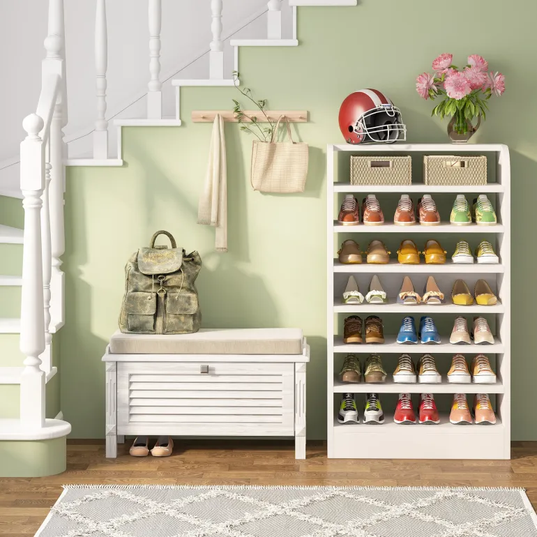 Cheap Tribesigns 8-Tier Shoe Rack, Wooden Shoe Shelf Shoe Storage Cabinet