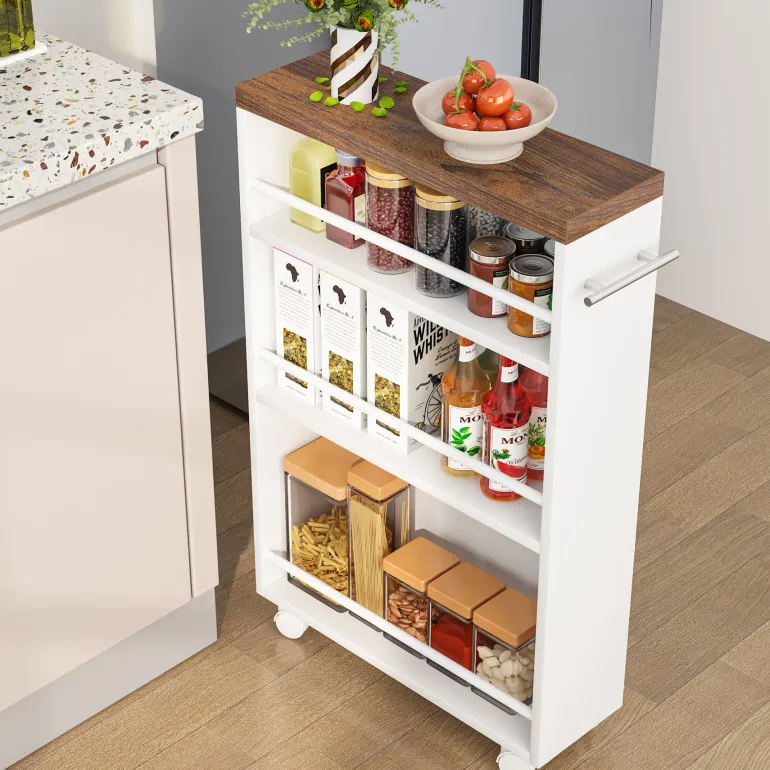 Shop Tribesigns 4-Tier Storage Cart, Slim Rolling Narrow Kitchen Cart for Small Place