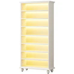 Outlet Tribesigns 9-Tier Wood Shoe Cabinet Rack with LED Lighting & Solid Wood Legs