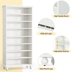 Outlet Tribesigns 9-Tier Wood Shoe Cabinet Rack with LED Lighting & Solid Wood Legs