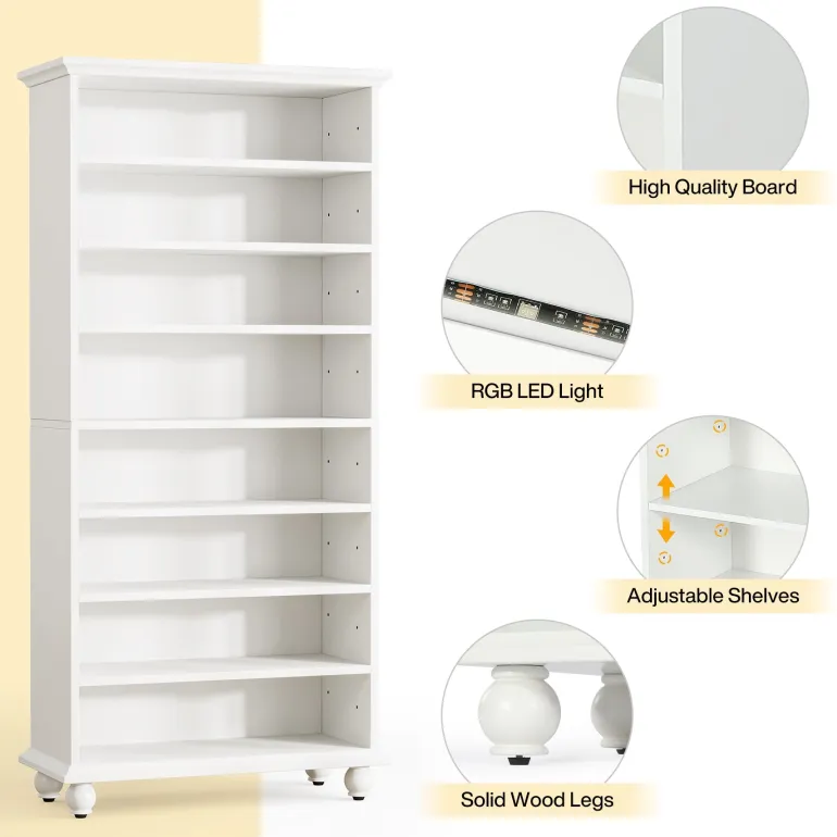 Outlet Tribesigns 9-Tier Wood Shoe Cabinet Rack with LED Lighting & Solid Wood Legs
