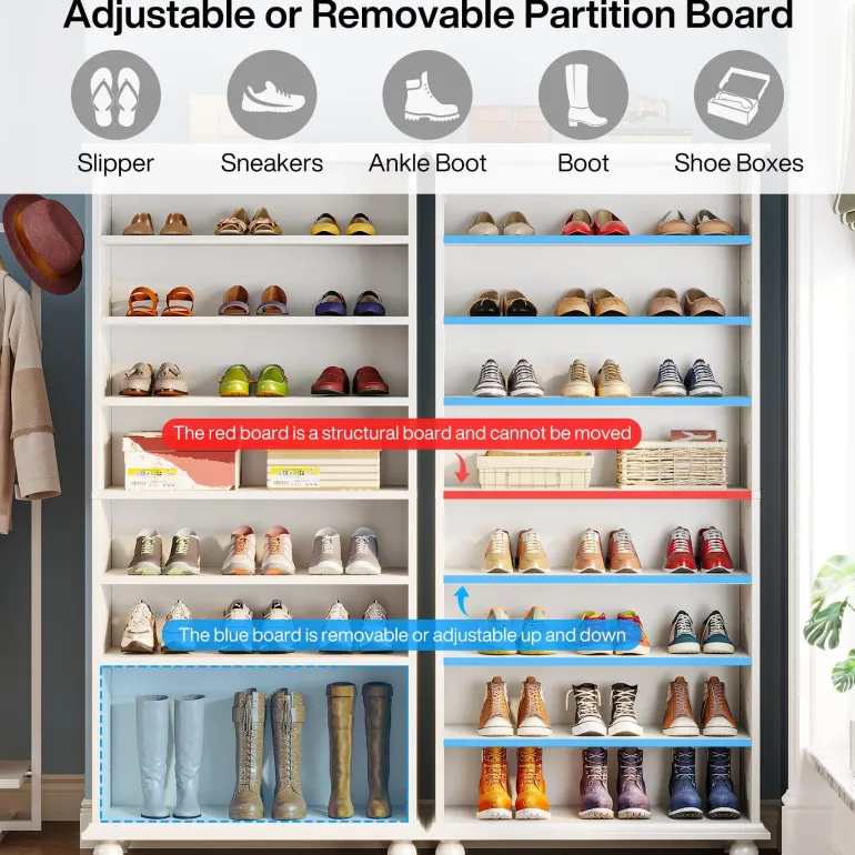 Outlet Tribesigns 9-Tier Wood Shoe Cabinet Rack with LED Lighting & Solid Wood Legs