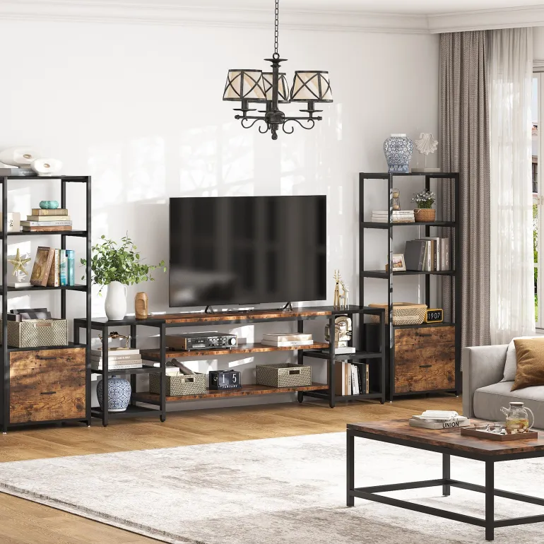 Hot Tribesigns TV Stand, 3-Tier Media Entertainment Center for TV up to 85"