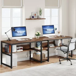 New Tribesigns Two Person Desk, 78.7" Computer Double Desk with Bookshelf