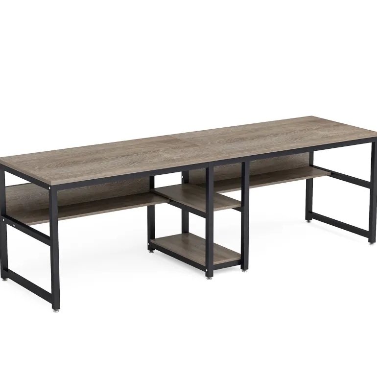 New Tribesigns Two Person Desk, 78.7" Computer Double Desk with Bookshelf