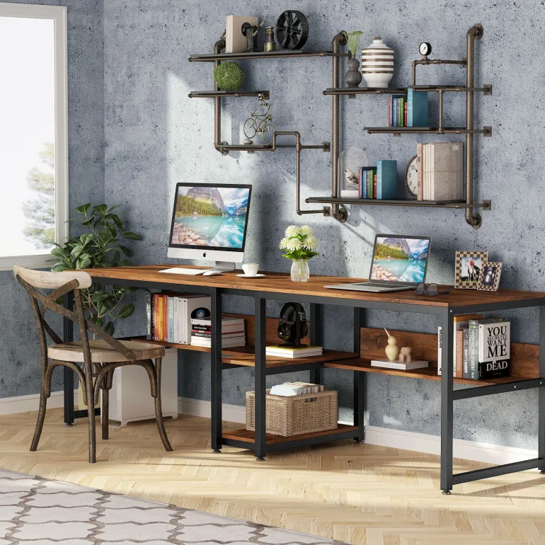 New Tribesigns Two Person Desk, 78.7" Computer Double Desk with Bookshelf