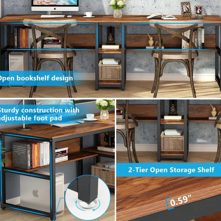 New Tribesigns Two Person Desk, 78.7" Computer Double Desk with Bookshelf
