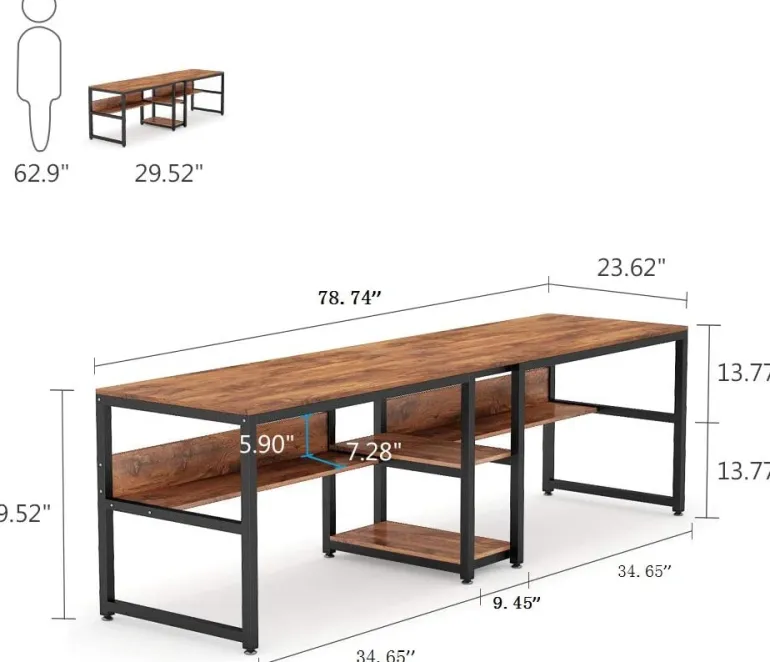 New Tribesigns Two Person Desk, 78.7" Computer Double Desk with Bookshelf