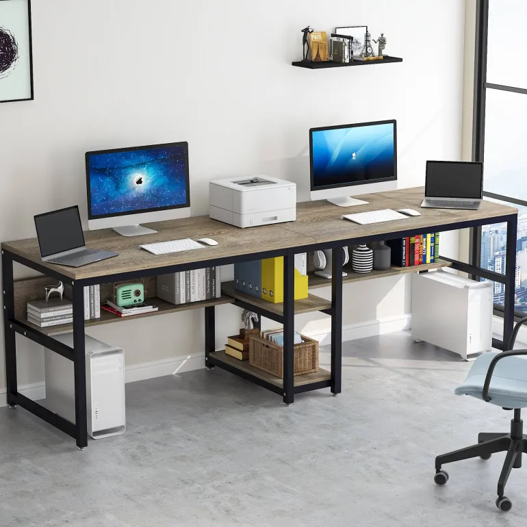 New Tribesigns Two Person Desk, 78.7" Computer Double Desk with Bookshelf