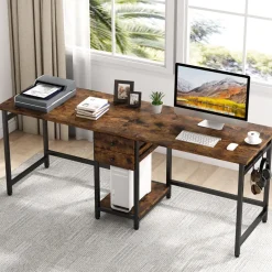 Store Tribesigns Two Person Desk, 78’’ Double Computer Desk with Drawers