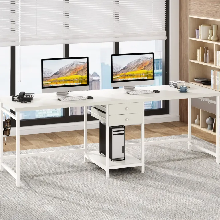 Store Tribesigns Two Person Desk, 78’’ Double Computer Desk with Drawers