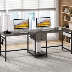 Store Tribesigns Two Person Desk, 78’’ Double Computer Desk with Drawers