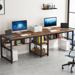 Best Tribesigns Two Person Desk, Computer Desk Double Workstation with Shelves