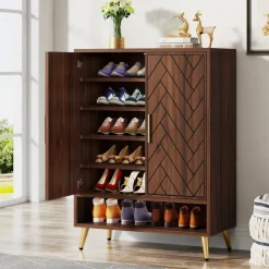 Flash Sale Tribesigns Walnut Shoe Cabinet, 6-Tier Wooden Shoe Organizer with Adjustable Shelves