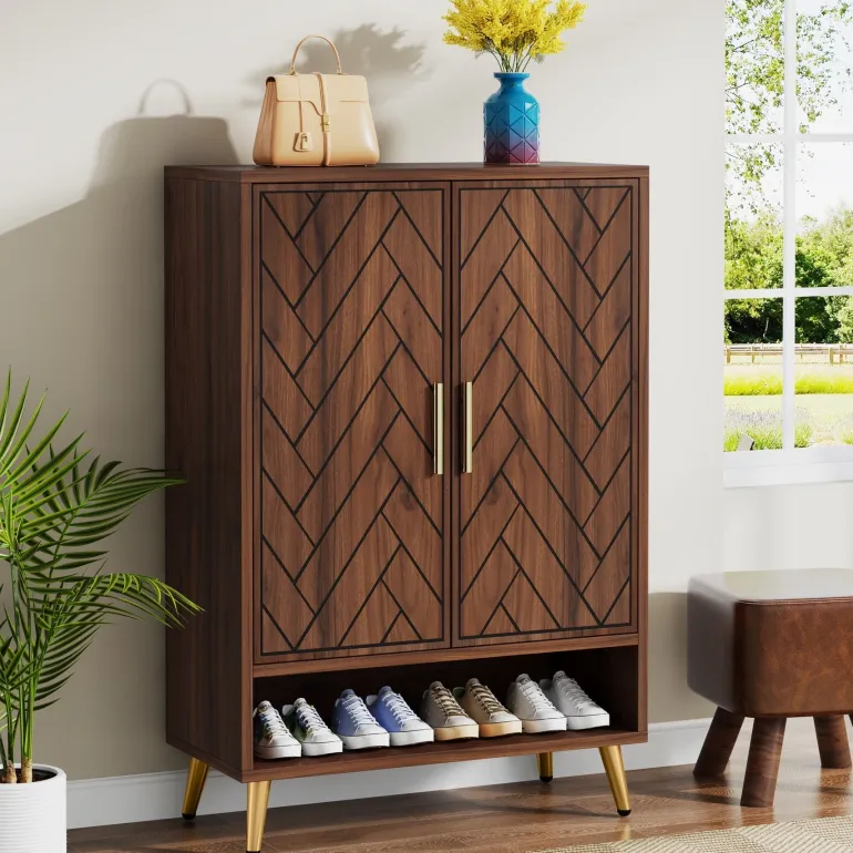Flash Sale Tribesigns Walnut Shoe Cabinet, 6-Tier Wooden Shoe Organizer with Adjustable Shelves
