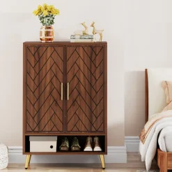 Flash Sale Tribesigns Walnut Shoe Cabinet, 6-Tier Wooden Shoe Organizer with Adjustable Shelves