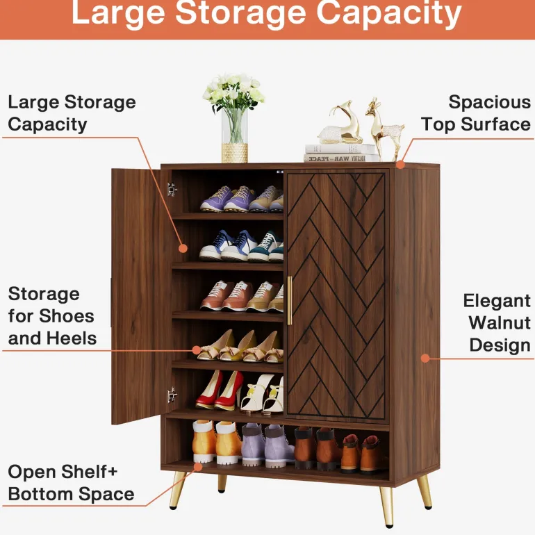 Flash Sale Tribesigns Walnut Shoe Cabinet, 6-Tier Wooden Shoe Organizer with Adjustable Shelves