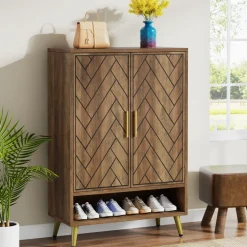 Flash Sale Tribesigns Walnut Shoe Cabinet, 6-Tier Wooden Shoe Organizer with Adjustable Shelves