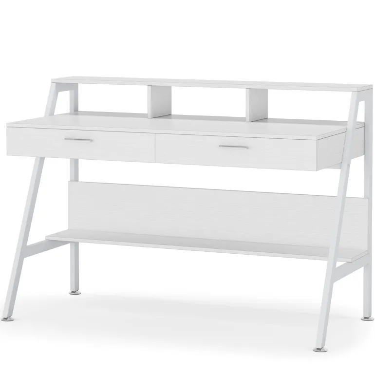 Outlet Tribesigns White Computer Desk, 47" Writing Desk with Storage Shelf & Drawers