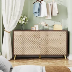 New Tribesigns Wood 6 Drawer Chest, Storage Cabinet Dresser with Metal Legs