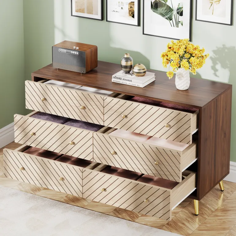 New Tribesigns Wood 6 Drawer Chest, Storage Cabinet Dresser with Metal Legs