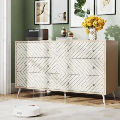 New Tribesigns Wood 6 Drawer Chest, Storage Cabinet Dresser with Metal Legs