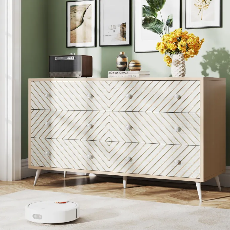 New Tribesigns Wood 6 Drawer Chest, Storage Cabinet Dresser with Metal Legs