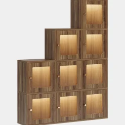 Online Tribesigns Wood Bookshelf, 63" High Bookcase Etagere 9 Cubes With LED Lights