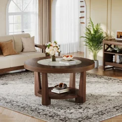 Cheap Tribesigns Wood Coffee Table, Round 2 - Tier Accent Center Table
