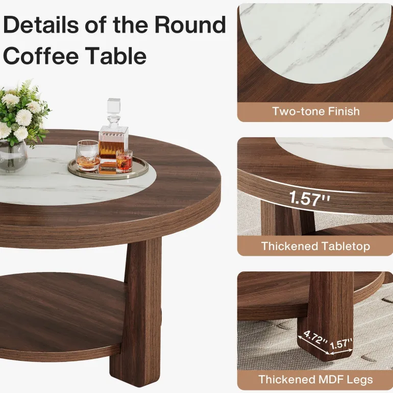 Cheap Tribesigns Wood Coffee Table, Round 2 - Tier Accent Center Table