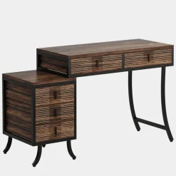 New Tribesigns Wood Computer Desk, 55" Home Office Desk with Drawer Cabinet