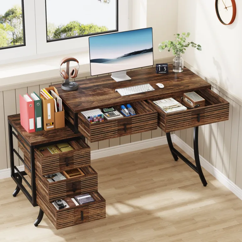 New Tribesigns Wood Computer Desk, 55" Home Office Desk with Drawer Cabinet