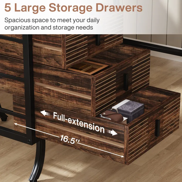New Tribesigns Wood Computer Desk, 55" Home Office Desk with Drawer Cabinet
