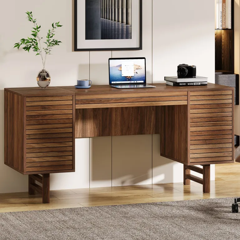 Fashion Tribesigns Wood Computer Desk, 59" Home Office Desk with Drawers