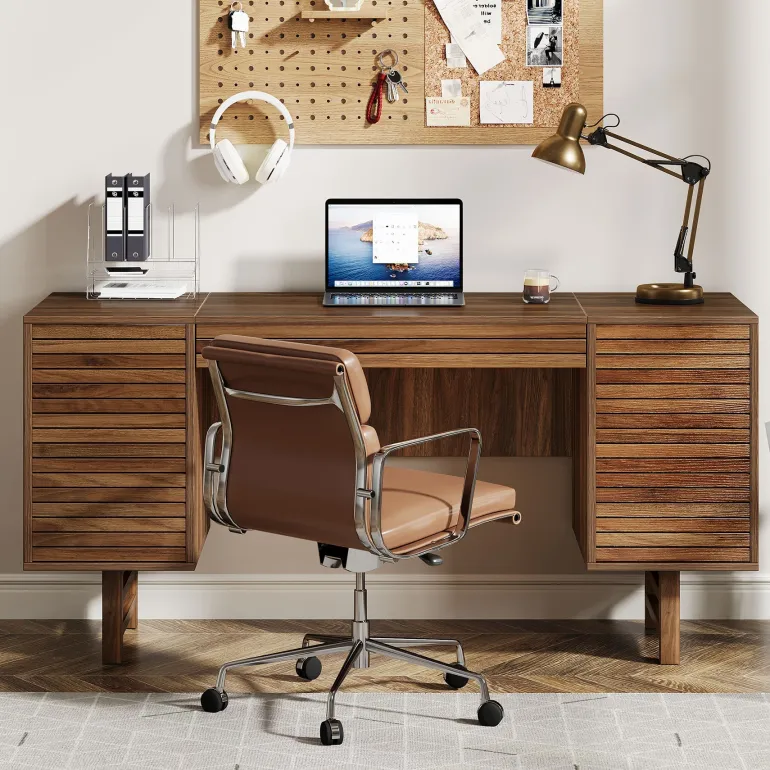 Fashion Tribesigns Wood Computer Desk, 59" Home Office Desk with Drawers