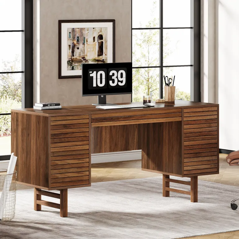Fashion Tribesigns Wood Computer Desk, 59" Home Office Desk with Drawers