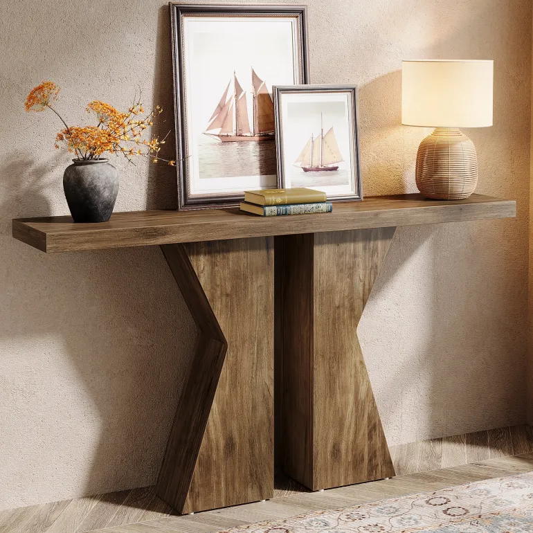 Clearance Tribesigns Wood Console Table, 55" Sofa Table Entryway Table with K - Shaped Frame