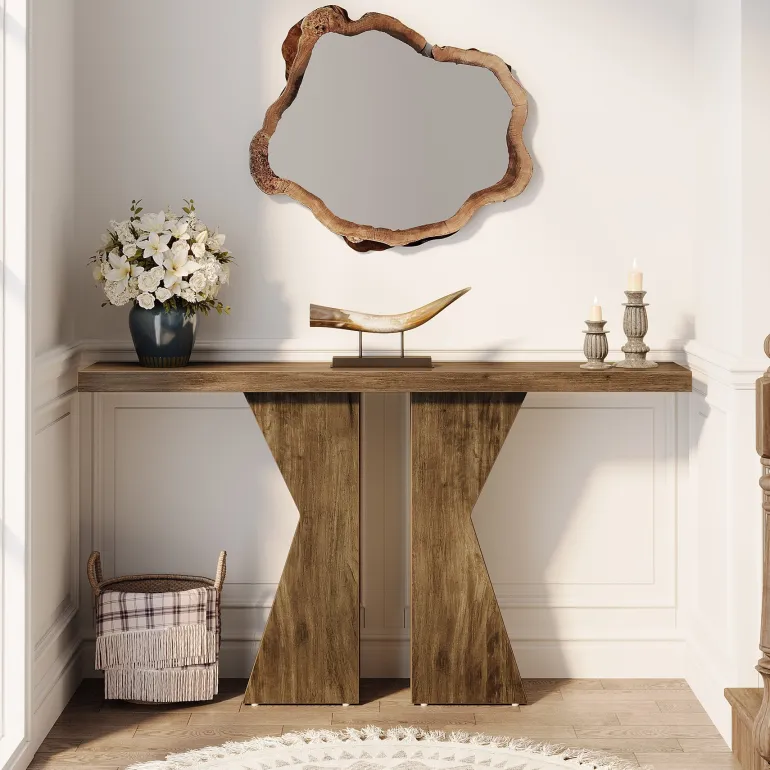 Clearance Tribesigns Wood Console Table, 55" Sofa Table Entryway Table with K - Shaped Frame