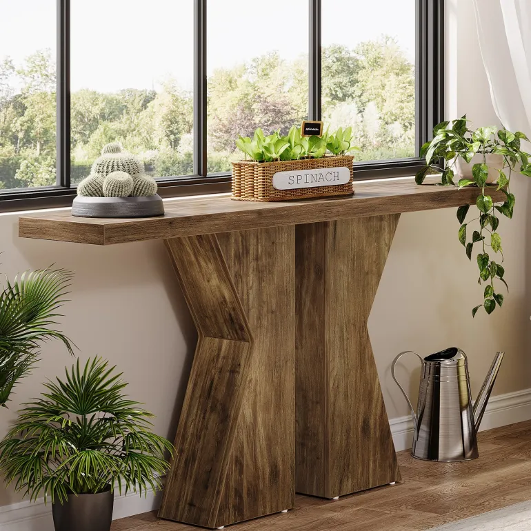 Clearance Tribesigns Wood Console Table, 55" Sofa Table Entryway Table with K - Shaped Frame