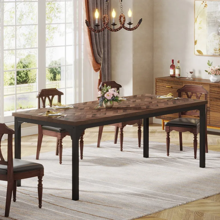 Online Tribesigns Wood Dining Table, 70.9" Farmhouse Kitchen Dinner Table for 6-8