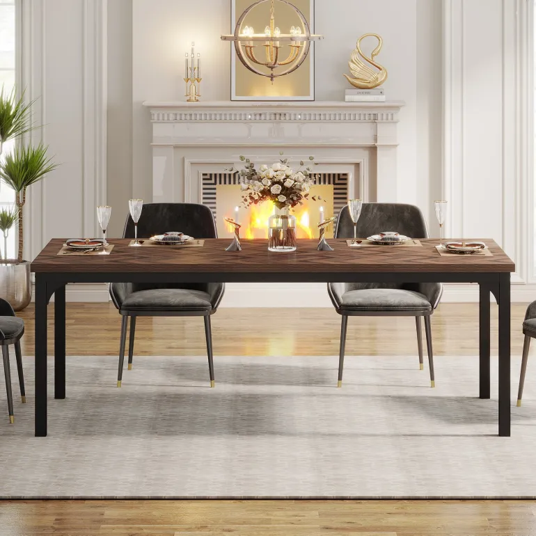 Online Tribesigns Wood Dining Table, 70.9" Farmhouse Kitchen Dinner Table for 6-8