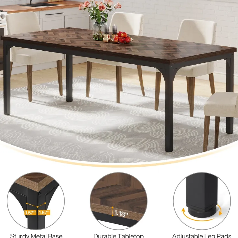 Online Tribesigns Wood Dining Table, 70.9" Farmhouse Kitchen Dinner Table for 6-8