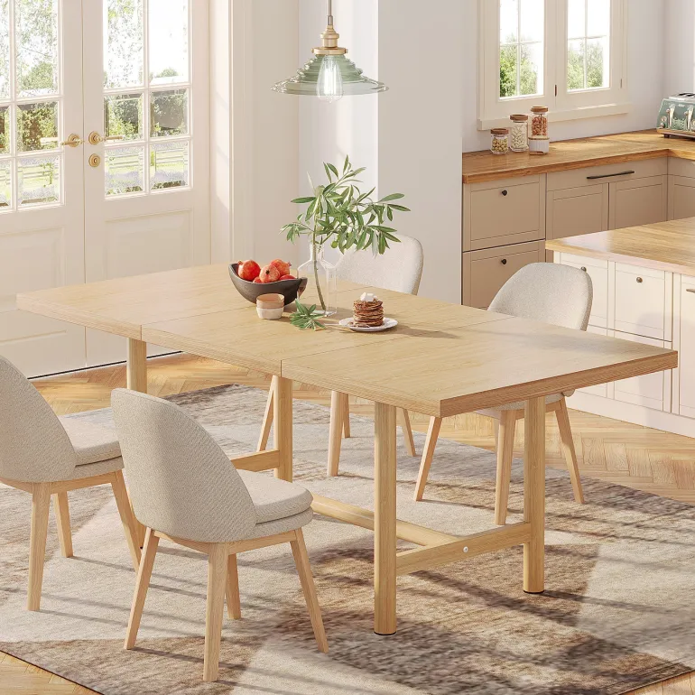 Fashion Tribesigns Wood Dining Table, 63" Farmhouse Kitchen Dinner Table for 6 People