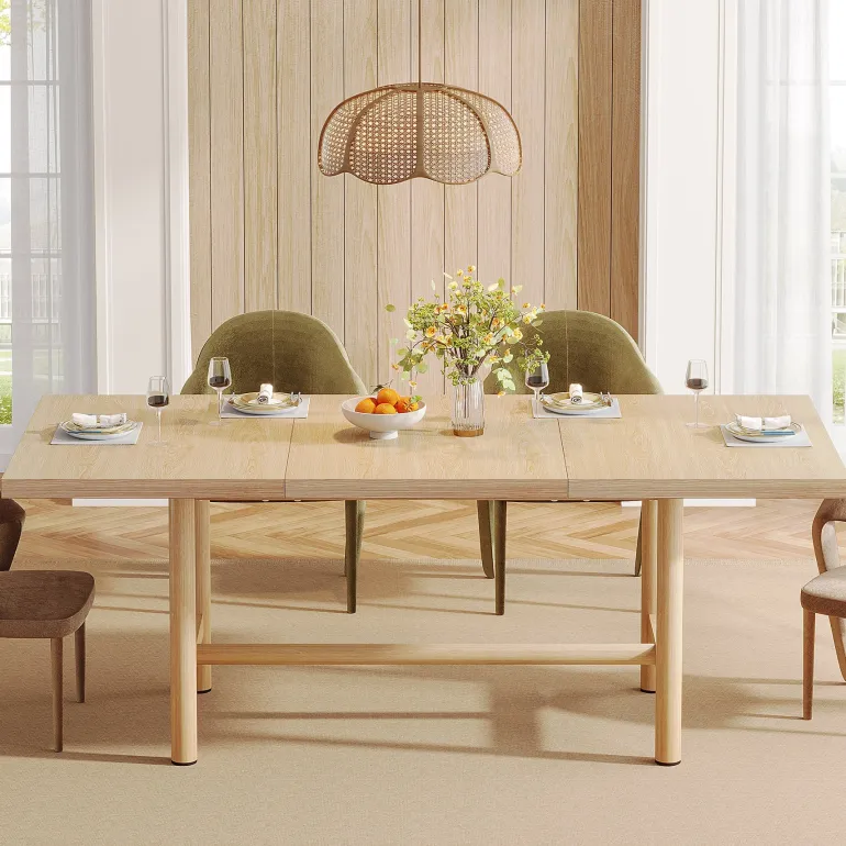 Fashion Tribesigns Wood Dining Table, 63" Farmhouse Kitchen Dinner Table for 6 People