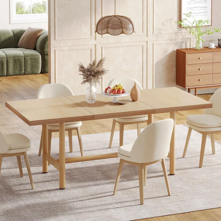 Fashion Tribesigns Wood Dining Table, 63" Farmhouse Kitchen Dinner Table for 6 People