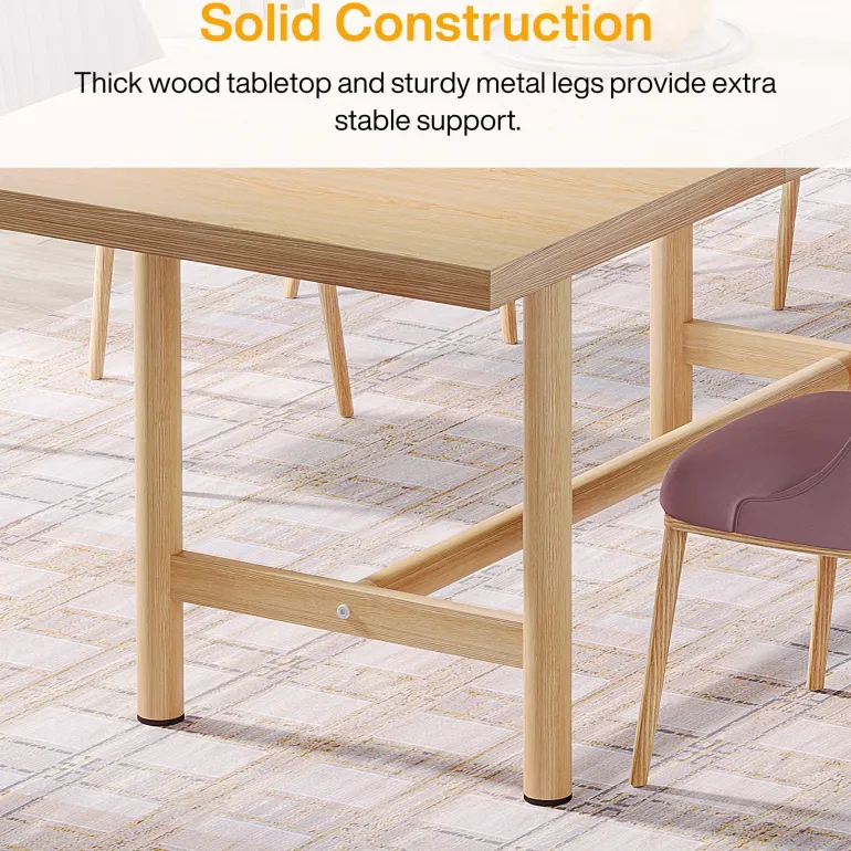 Fashion Tribesigns Wood Dining Table, 63" Farmhouse Kitchen Dinner Table for 6 People